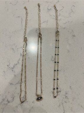 Gold Tone Layered Ankle Bracelet Set with Black Accents
